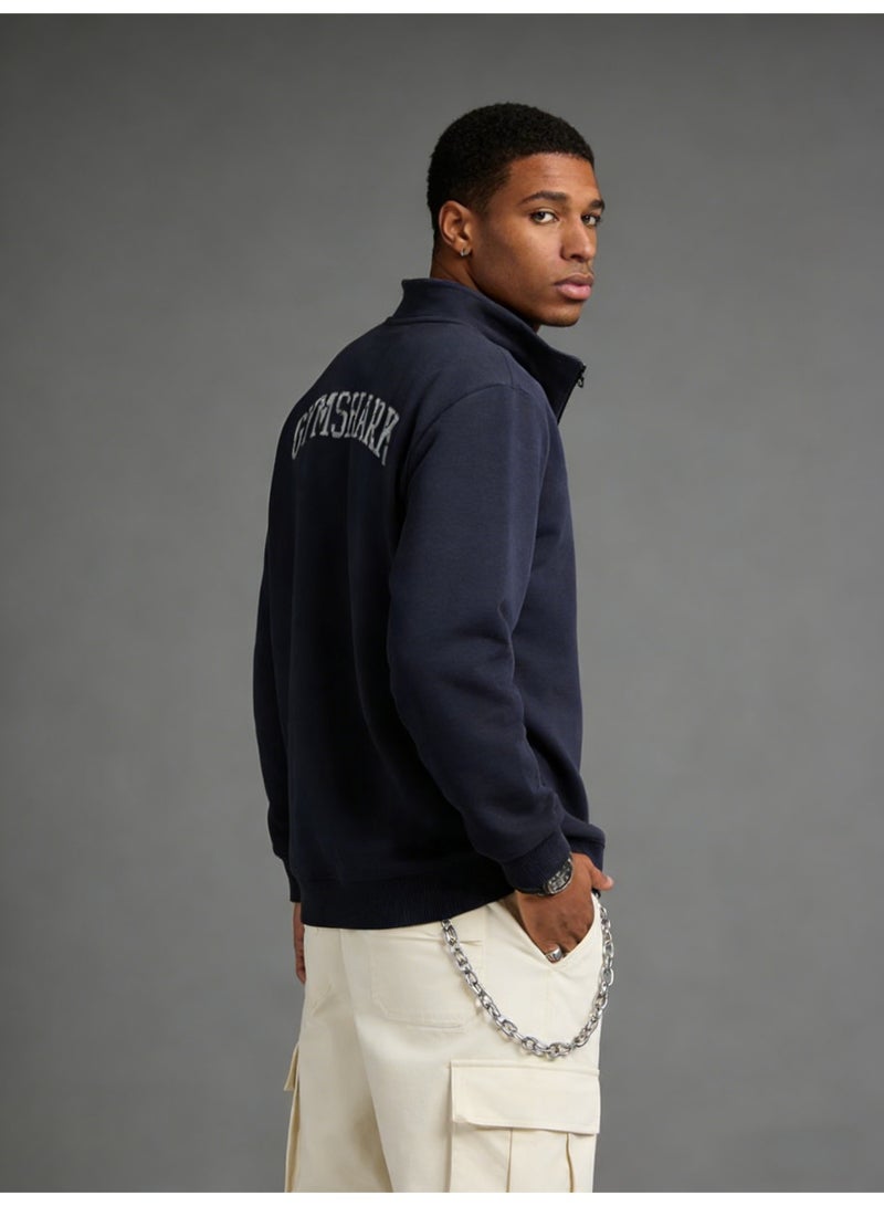 جيمشارك Gymshark Deep Blue Quarter Zip Hoodie - A large sports shirt with a shiny logo, suitable for neutral sports and casual styles - Image 5